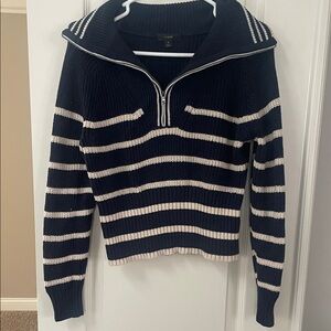 J. Crew Navy and Cream Striped Zip-Collar Sweater